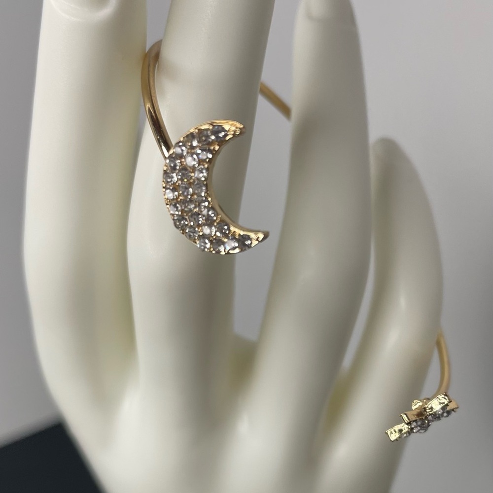 Dainty Star & Moon Gold Toned Cuff  Bracelet w/Rhinestones - Picture 3 of 10